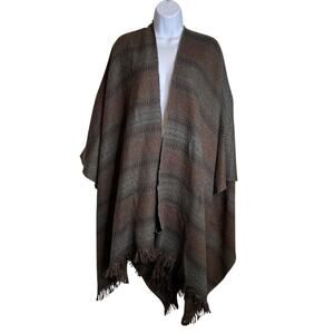 Vintage 1970’s Alexander’s NYC Gray Brown Fringed‎ Long Poncho Est Size XL Boho